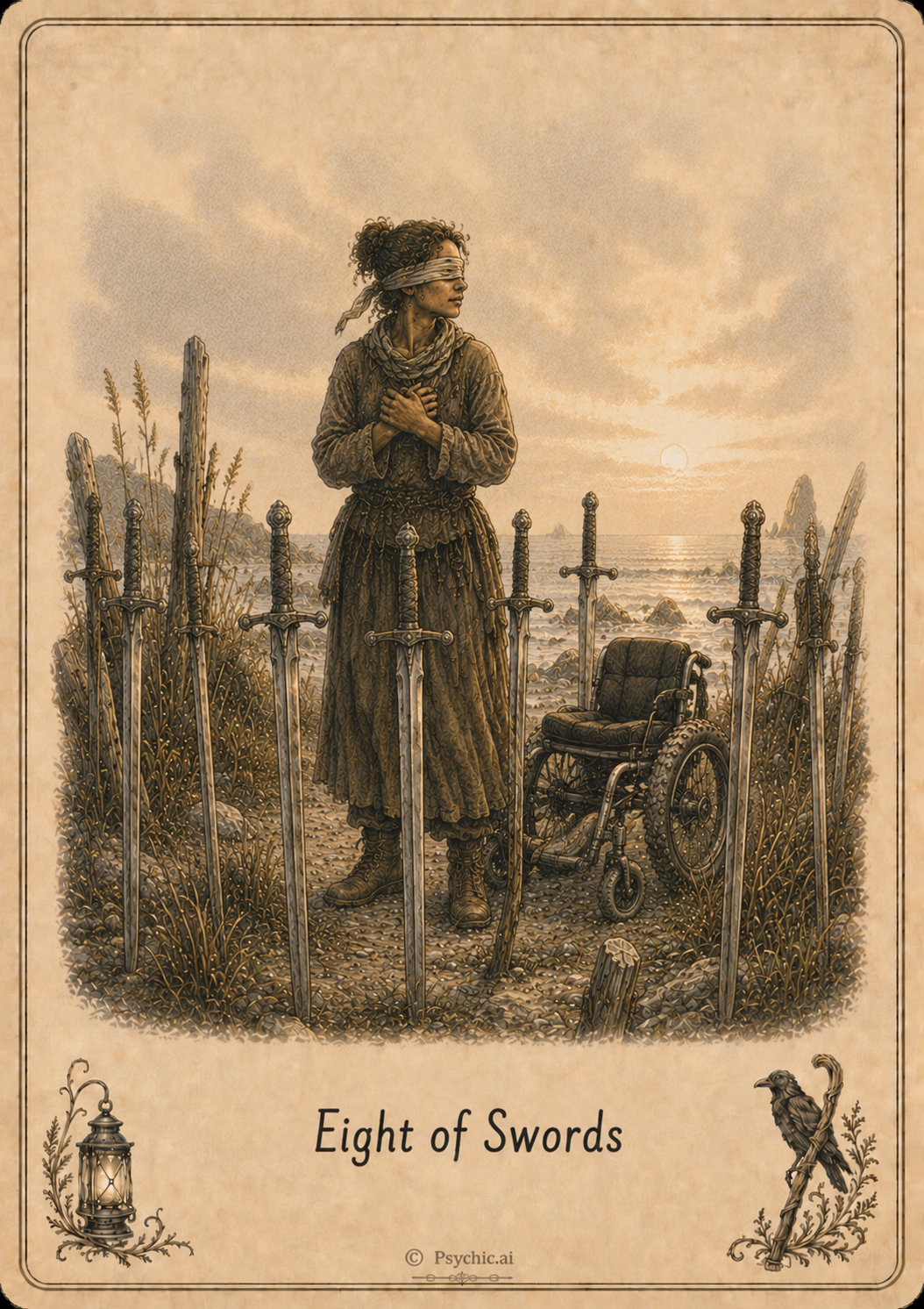Eight of Swords tarot card illustration